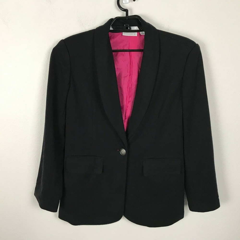 Susan Graver Black Blazer Womens Size XS‎ Soft Button Front Pockets Career Work